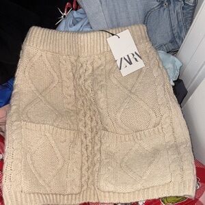 Zara Beige Cable Knit Mini Skirt